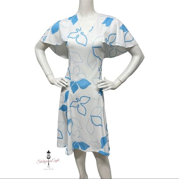 VINTAGE 60s 70s Eve Le Coq Fit & Flare Cape Sleeve Collar Dress 10 12 Stretch - Picture 7 of 11